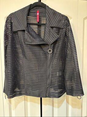 NWOT IC Collection black mesh rhinestone embellished motto jacket size large